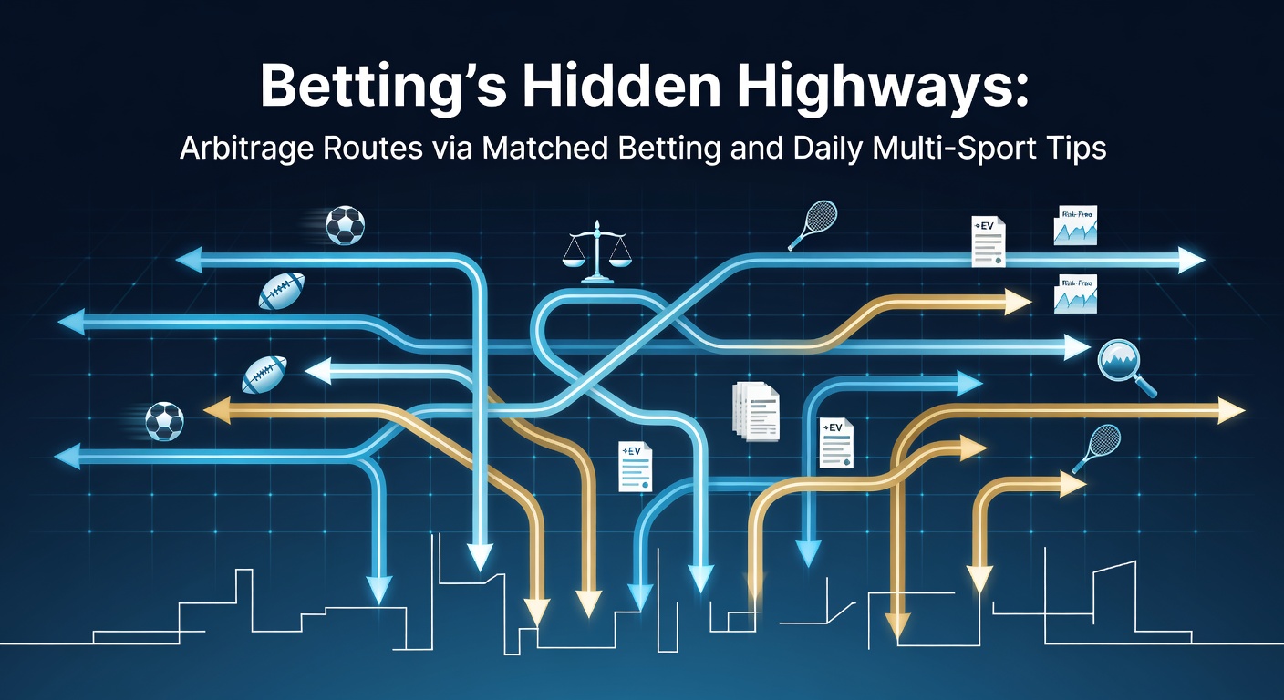 Visual representation of intertwined betting paths showing matched bets and multi-sport tips converging into profit routes
