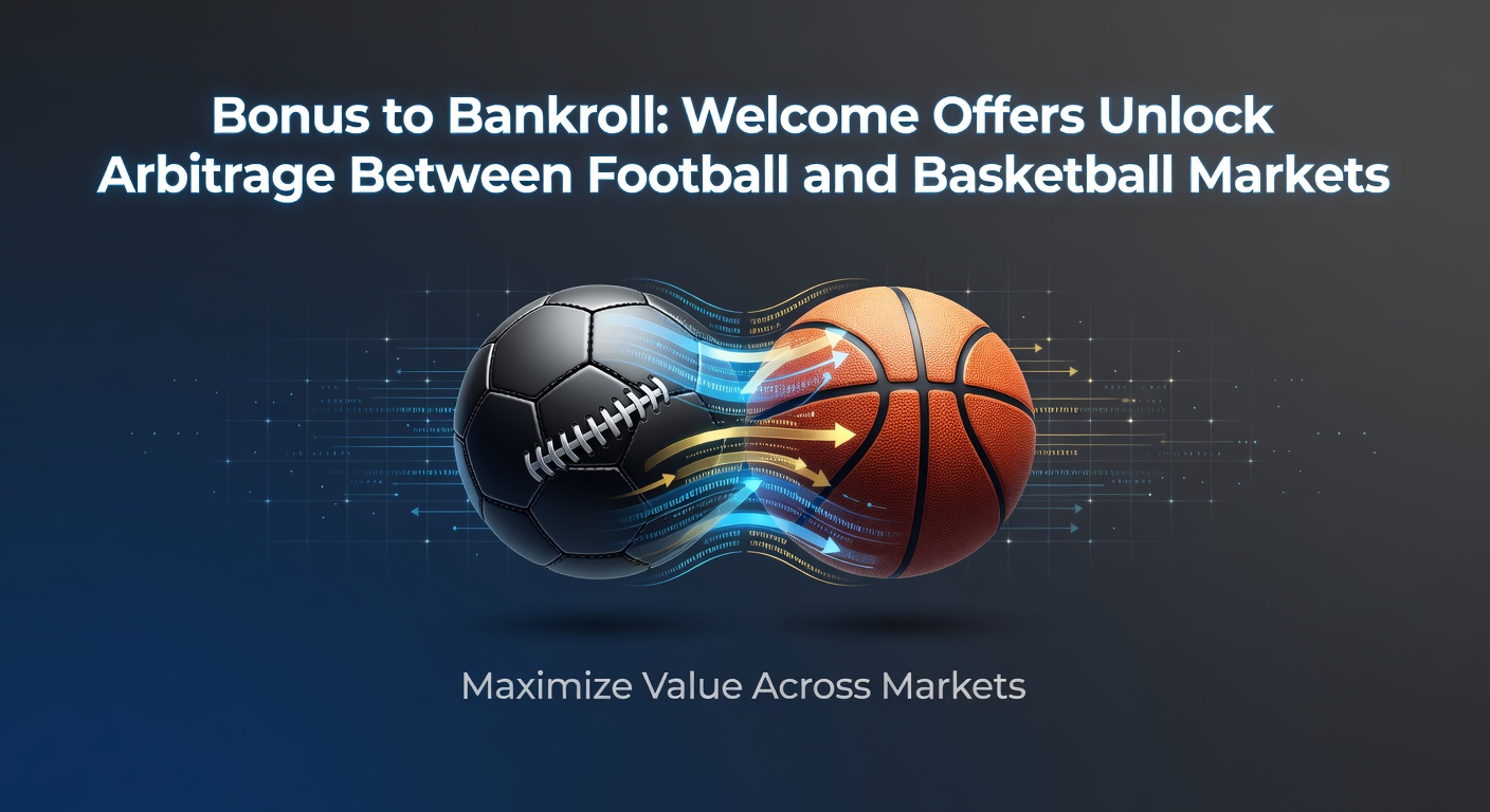 Collage of football pitch action, basketball hoop slam, and betting odds screens highlighting arbitrage spreads