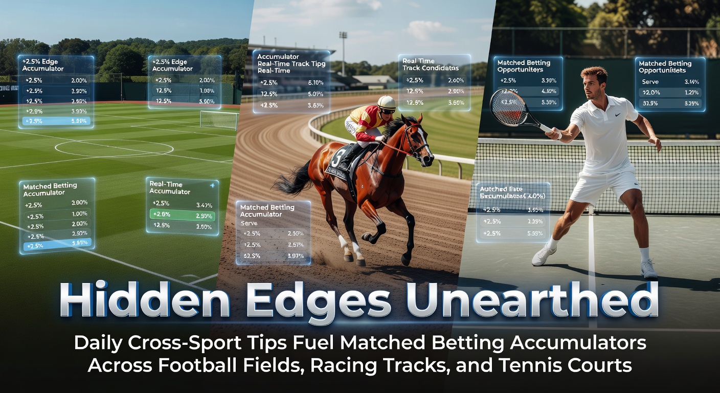 Collage of football pitch action, horse racing at full gallop, and intense tennis rally, illustrating cross-sport betting synergy