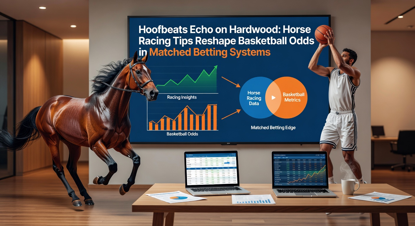 Basketball player dunking with horse racing elements in the background, illustrating matched betting crossover