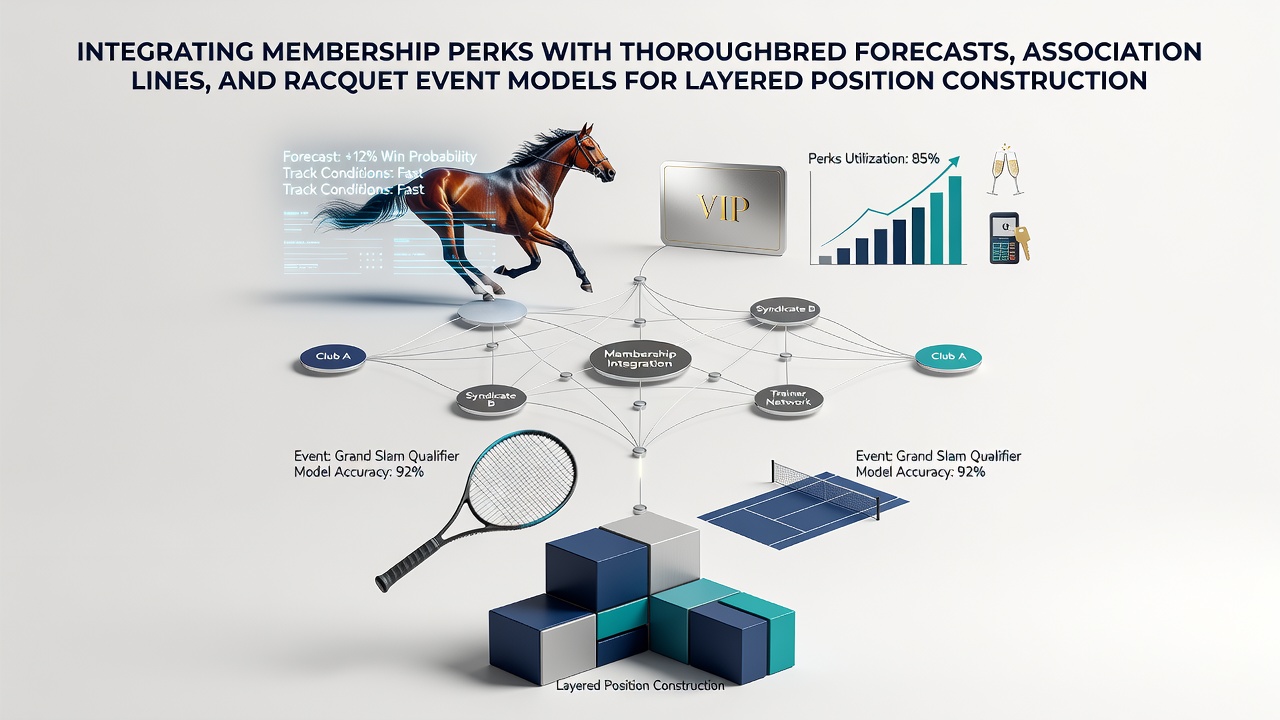 Diagram showing integration of membership perks wth thoroughbred racing forecasts, association football lines, and tennis event models for building layered betting positions