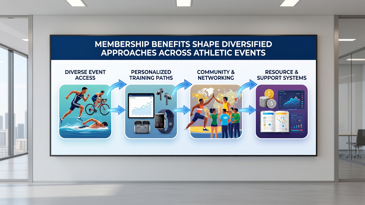 Diverse group of athletes reviewing membership benefits and event schedules together