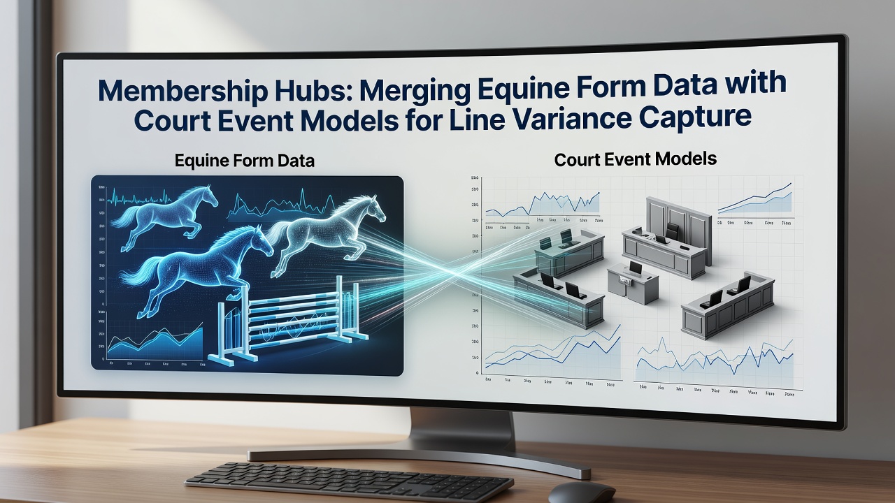 Membership hub dashboard displaying merged equine form charts alongside tennis court event timelines for variance tracking
