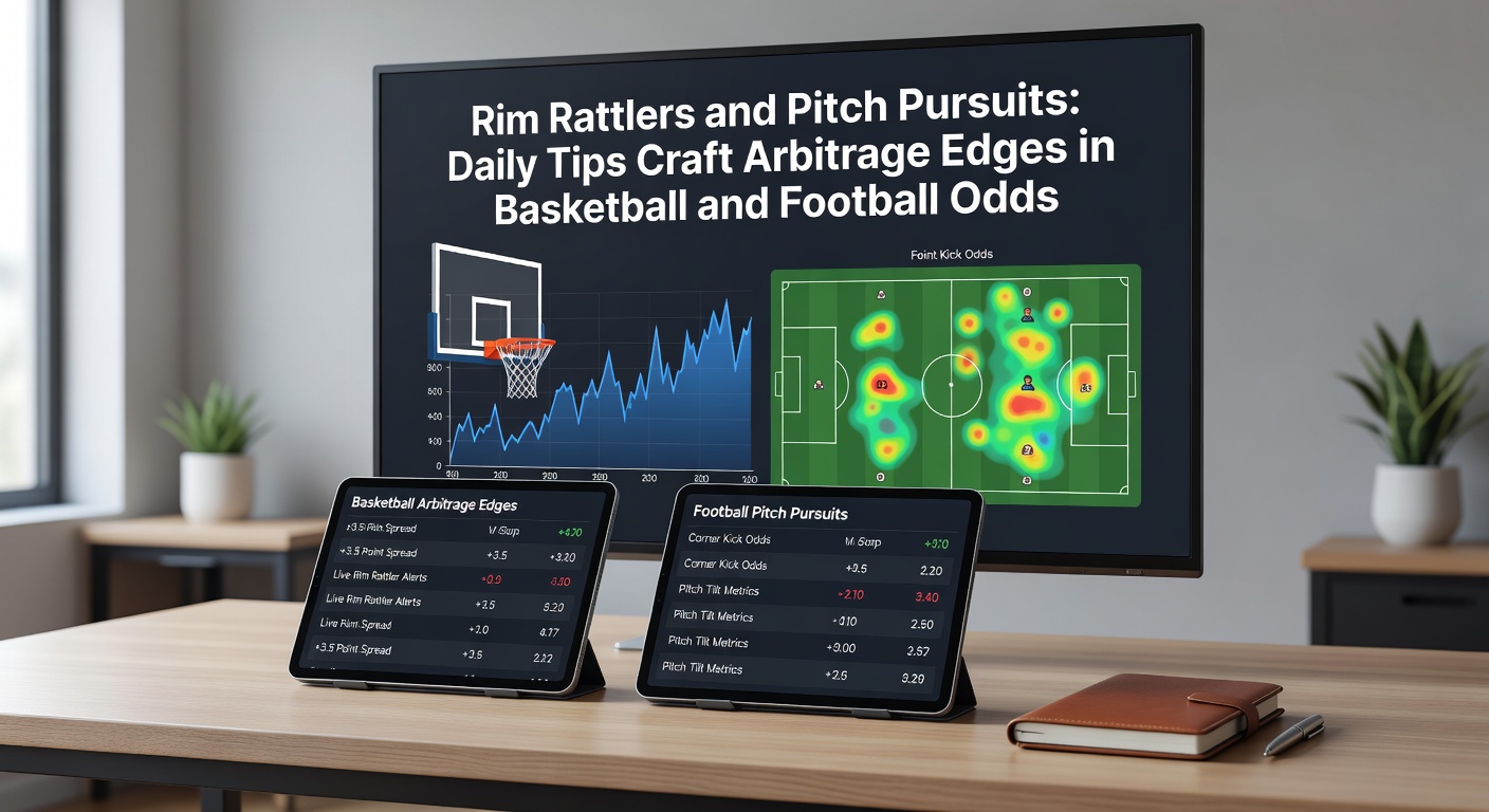 Close-up of football pitch tactics overlaid with basketball court diagrams and arbitrage calculation charts
