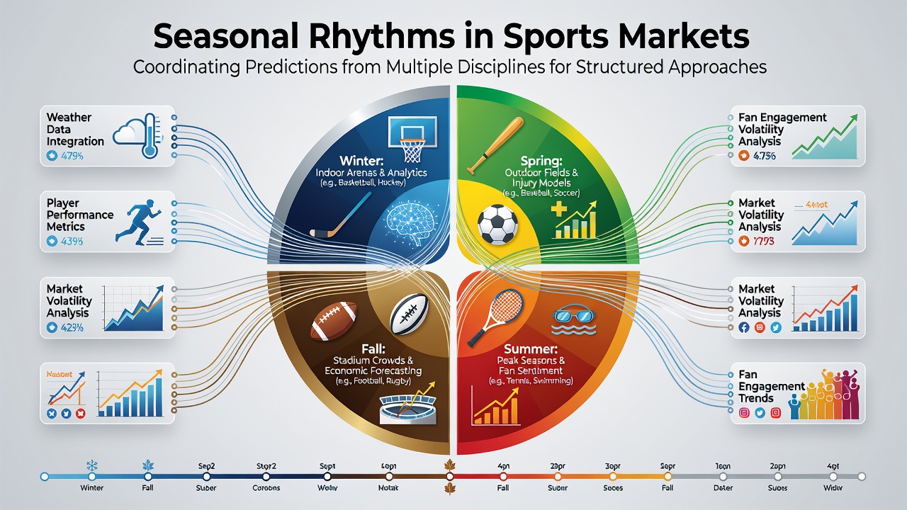Visual representation of seasonal sports market cycles showing overlapping timelines for major leagues and events