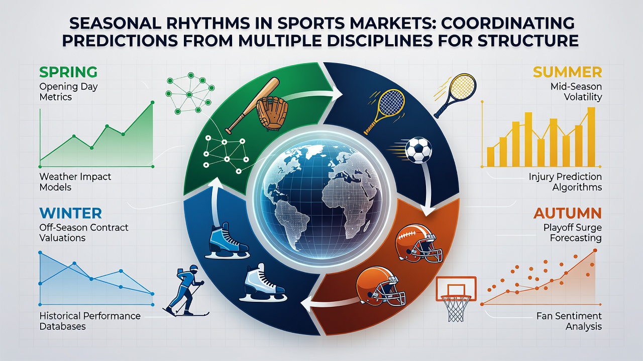 Diagram illustrating coordination between statistical models, economic indicators, and psychological factors in sports forecasting