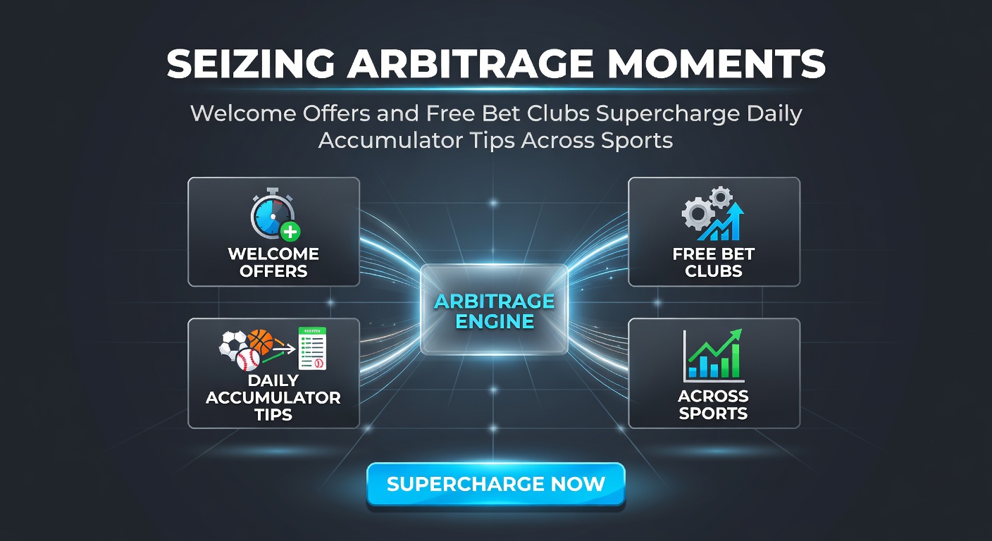 Dynamic graphic showing overlapping sports icons like soccer balls, basketballs, and tennis rackets with glowing arbitrage arrows and bonus symbols