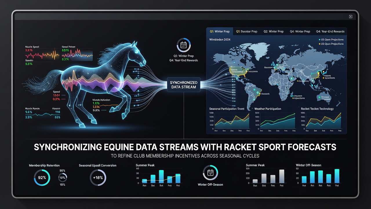 Data streams from equine racing metrics align with racket sport prediction models in a visual dashboard display