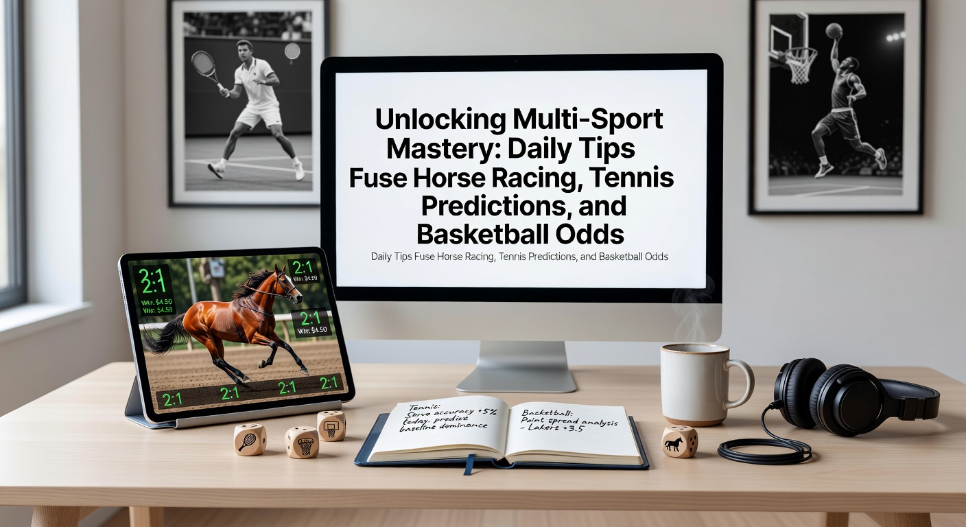 Infographic showing accumulator slip with horse racing, tennis, and basketball selections merged for higher payouts